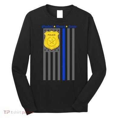 Protect Honor Serve Blue Striped Police Flag Long Sleeve Shirt