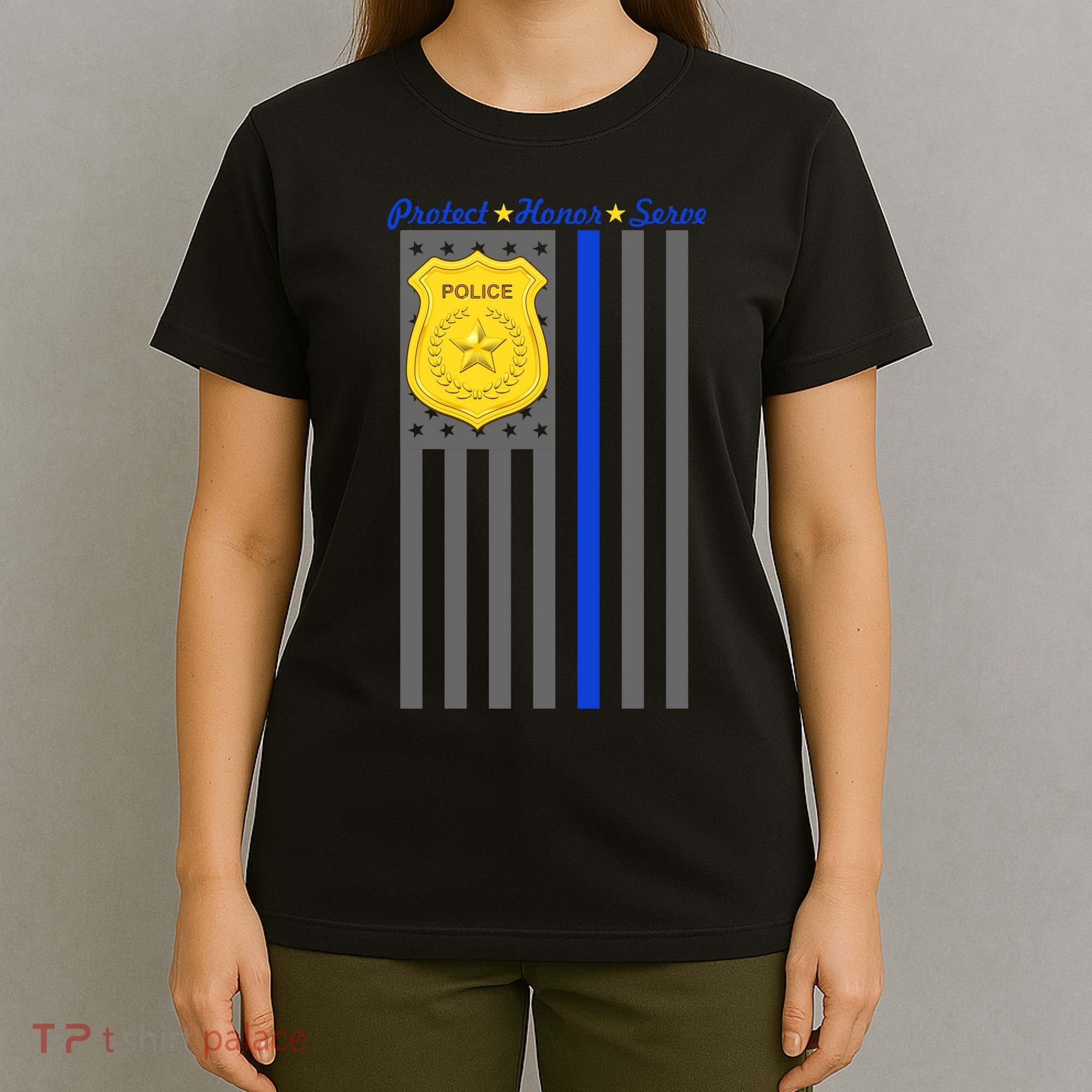 Protect Honor Serve Blue Striped Police Flag T-Shirt