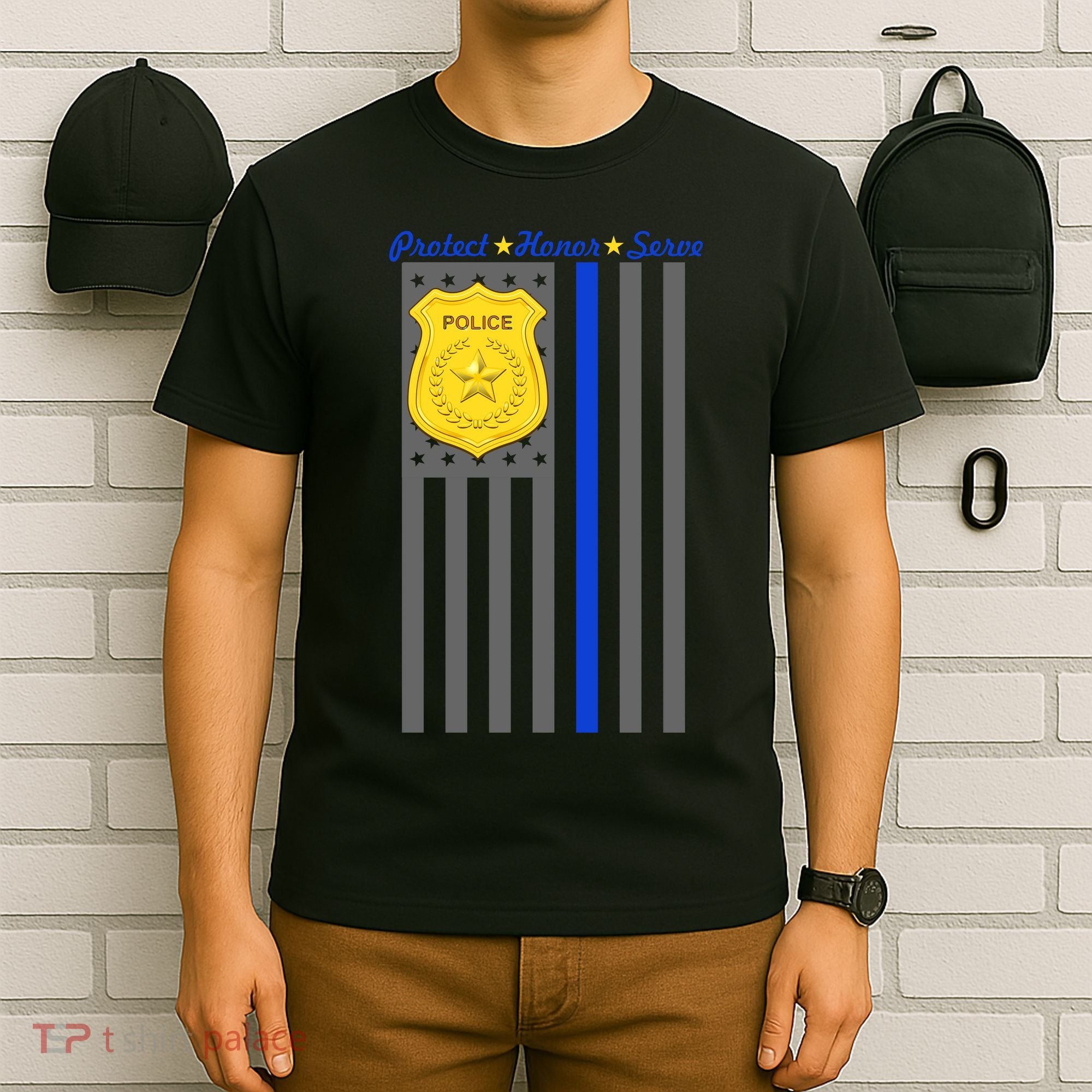 Protect Honor Serve Blue Striped Police Flag T-Shirt