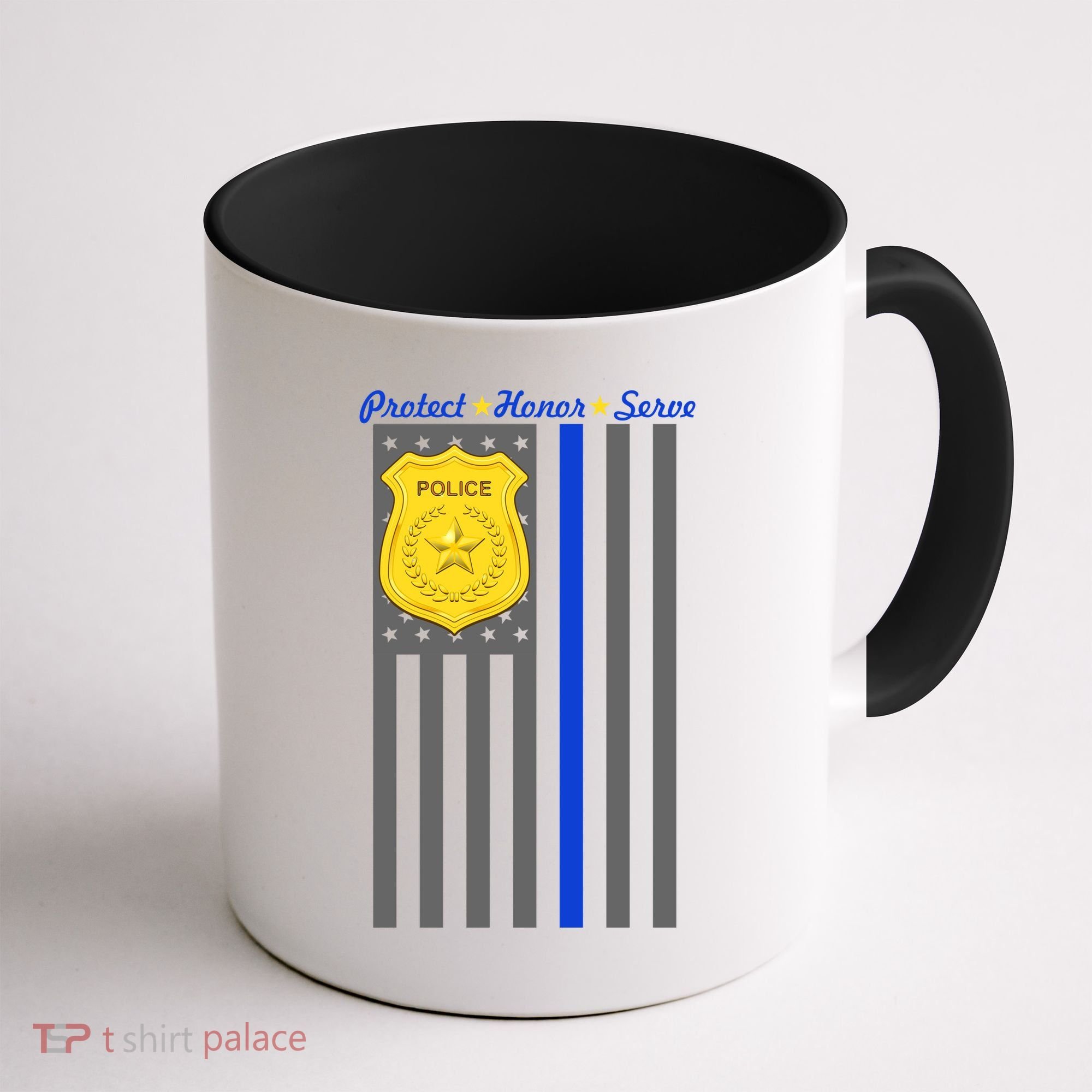Protect Honor Serve Blue Striped Police Flag Coffee Mug