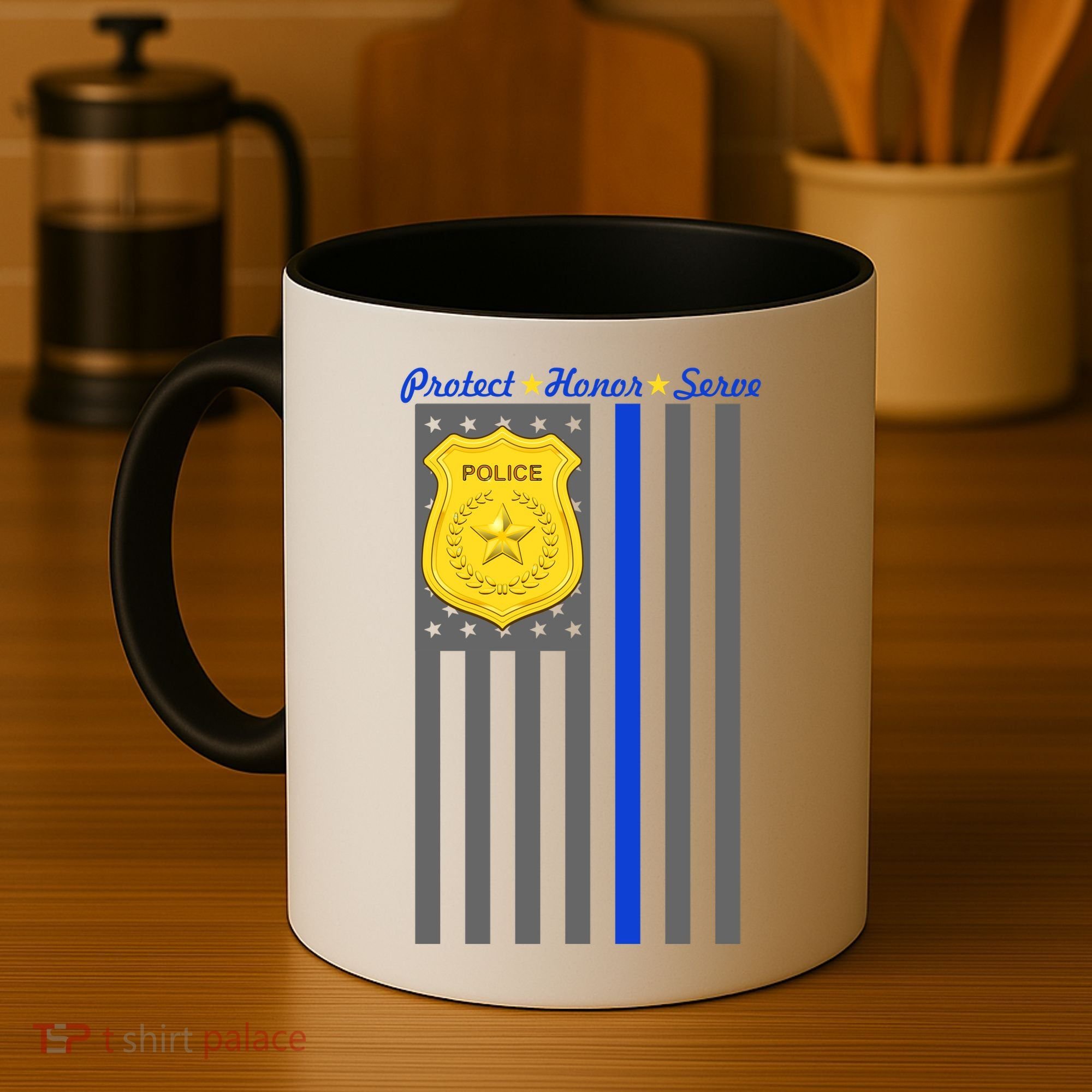 Protect Honor Serve Blue Striped Police Flag Coffee Mug
