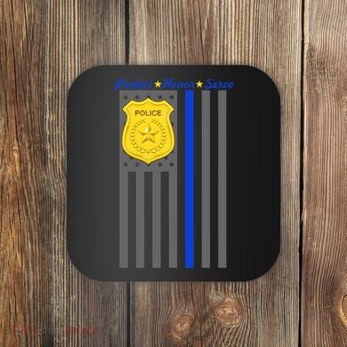 Protect Honor Serve Blue Striped Police Flag Coaster