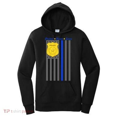 Protect Honor Serve Blue Striped Police Flag Women's Hoodie