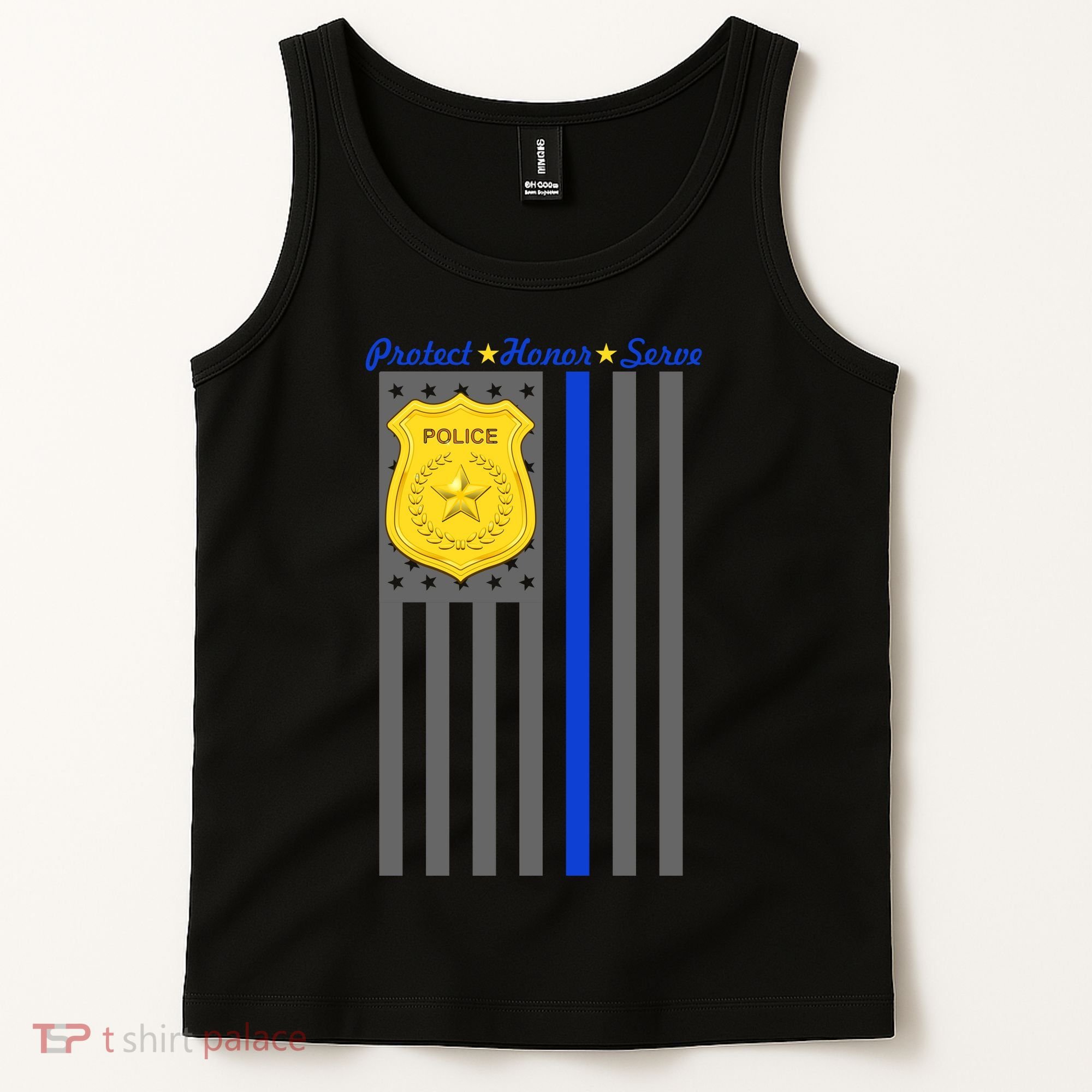 Protect Honor Serve Blue Striped Police Flag Tank Top
