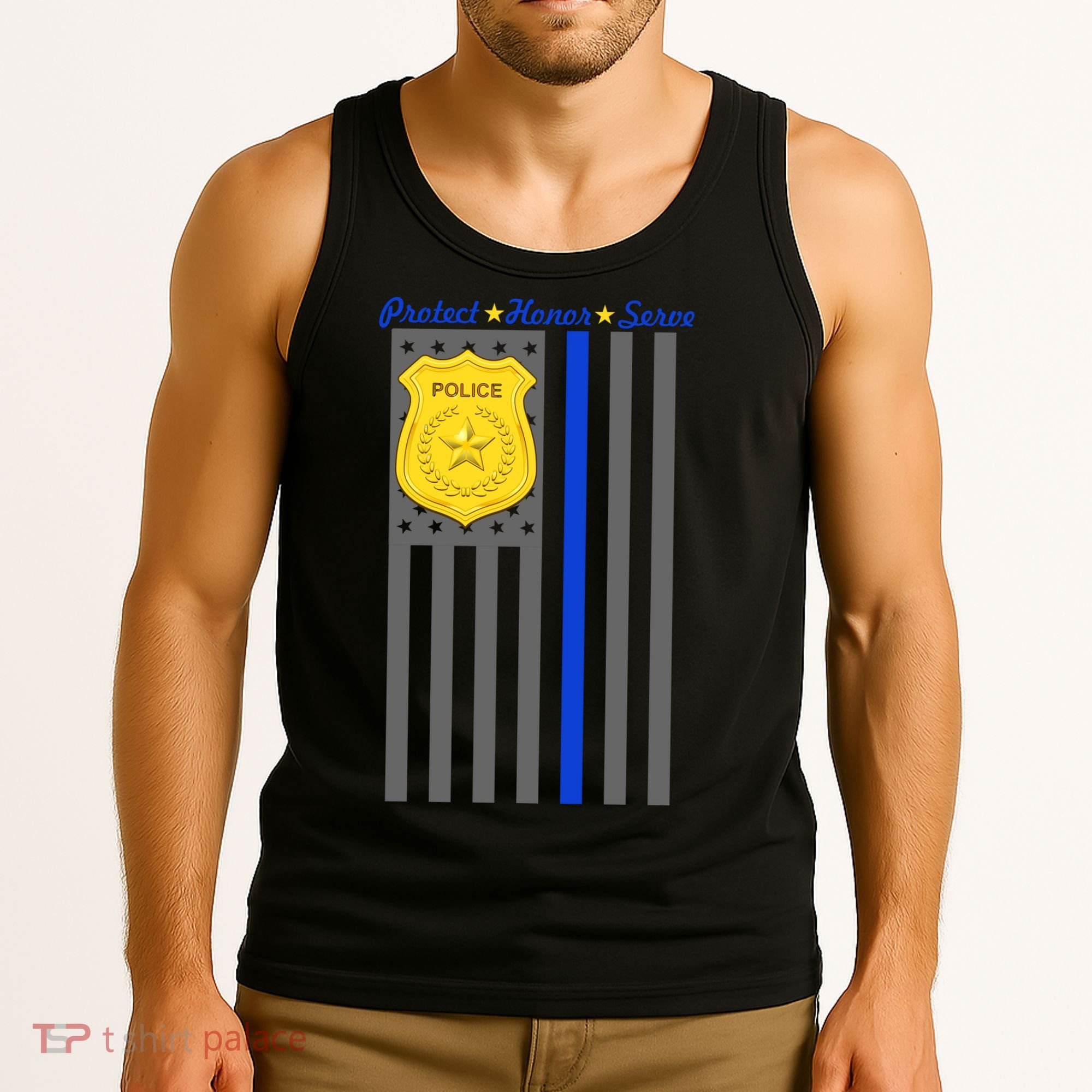 Protect Honor Serve Blue Striped Police Flag Tank Top
