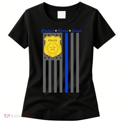 Protect Honor Serve Blue Striped Police Flag Women's T-Shirt