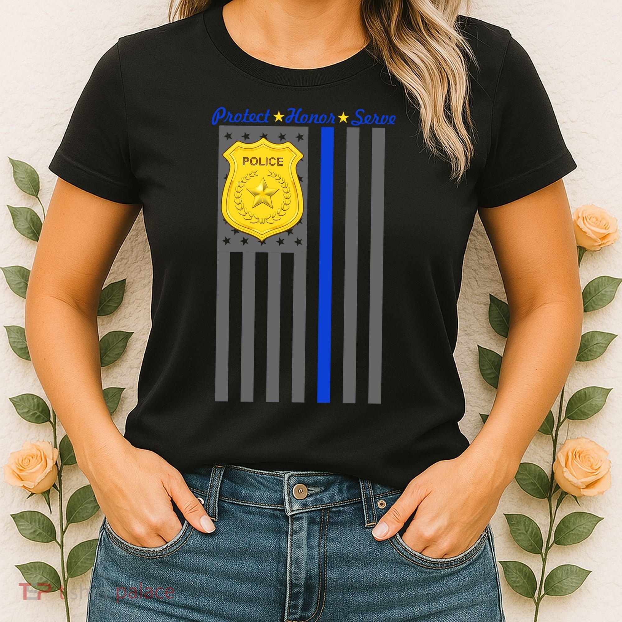 Protect Honor Serve Blue Striped Police Flag Women's T-Shirt