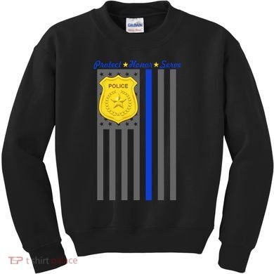 Protect Honor Serve Blue Striped Police Flag Kids Sweatshirt
