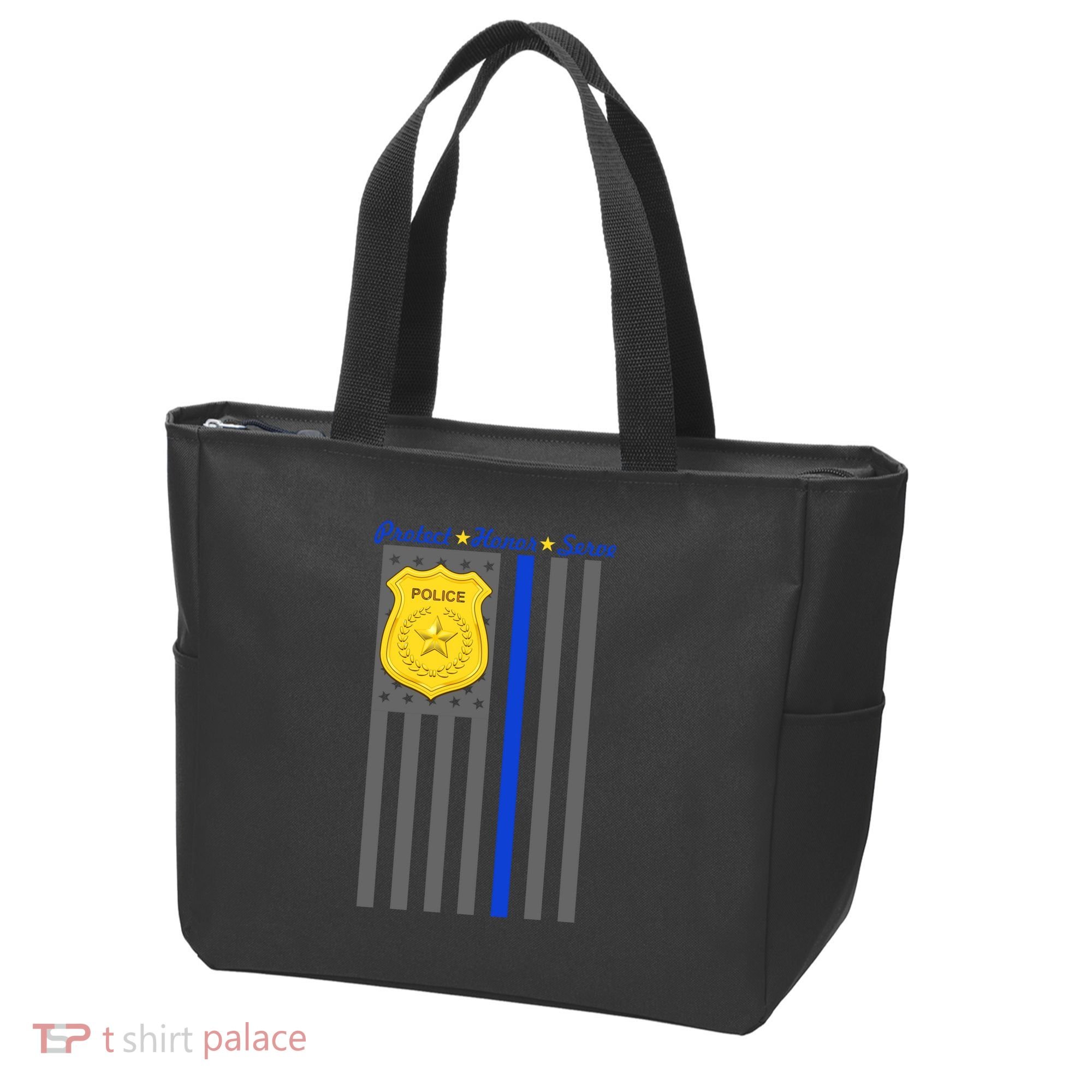 Protect Honor Serve Blue Striped Police Flag Tote Bag