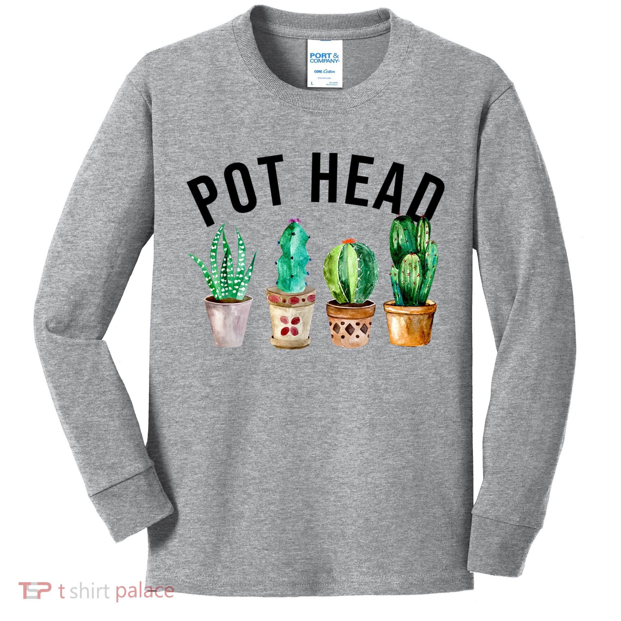 Pot Head Succulent Plant Lover Gift Funny Gardening Plant Kids Long Sleeve Shirt