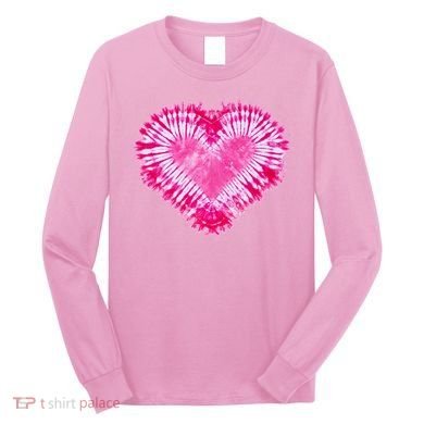 Pink Heart Tie Dye Valentines Day Long Sleeve Shirt