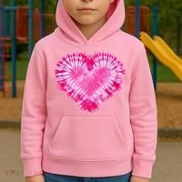 Pink Heart Tie Dye Valentines Day Kids Hoodie thumb 2