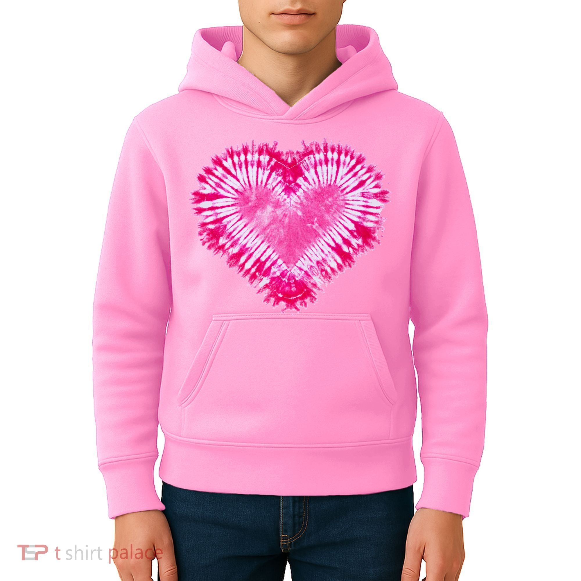 Pink Heart Tie Dye Valentines Day Kids Hoodie