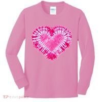 Pink Heart Tie Dye Valentines Day Kids Long Sleeve Shirt thumb 0