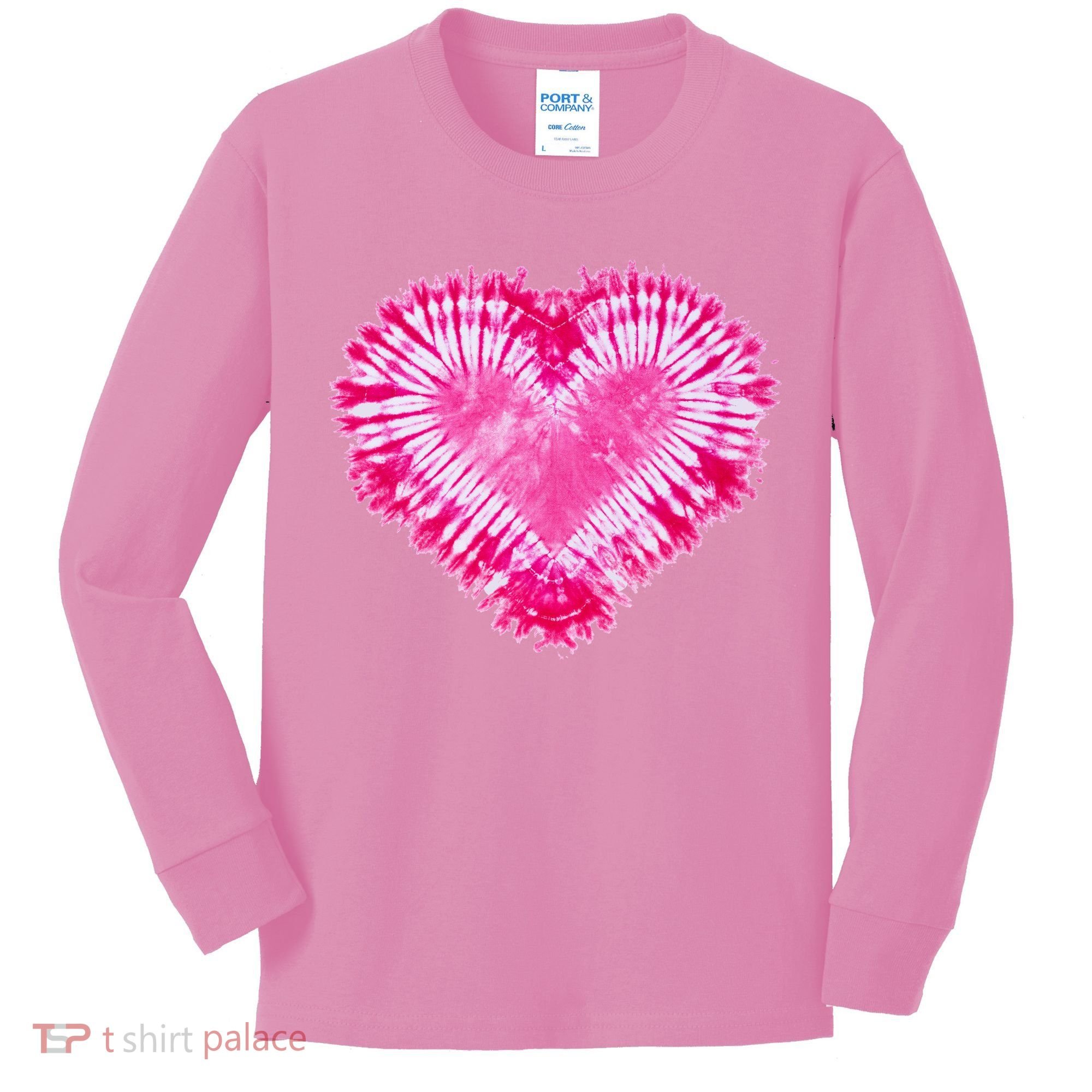 Pink Heart Tie Dye Valentines Day Kids Long Sleeve Shirt
