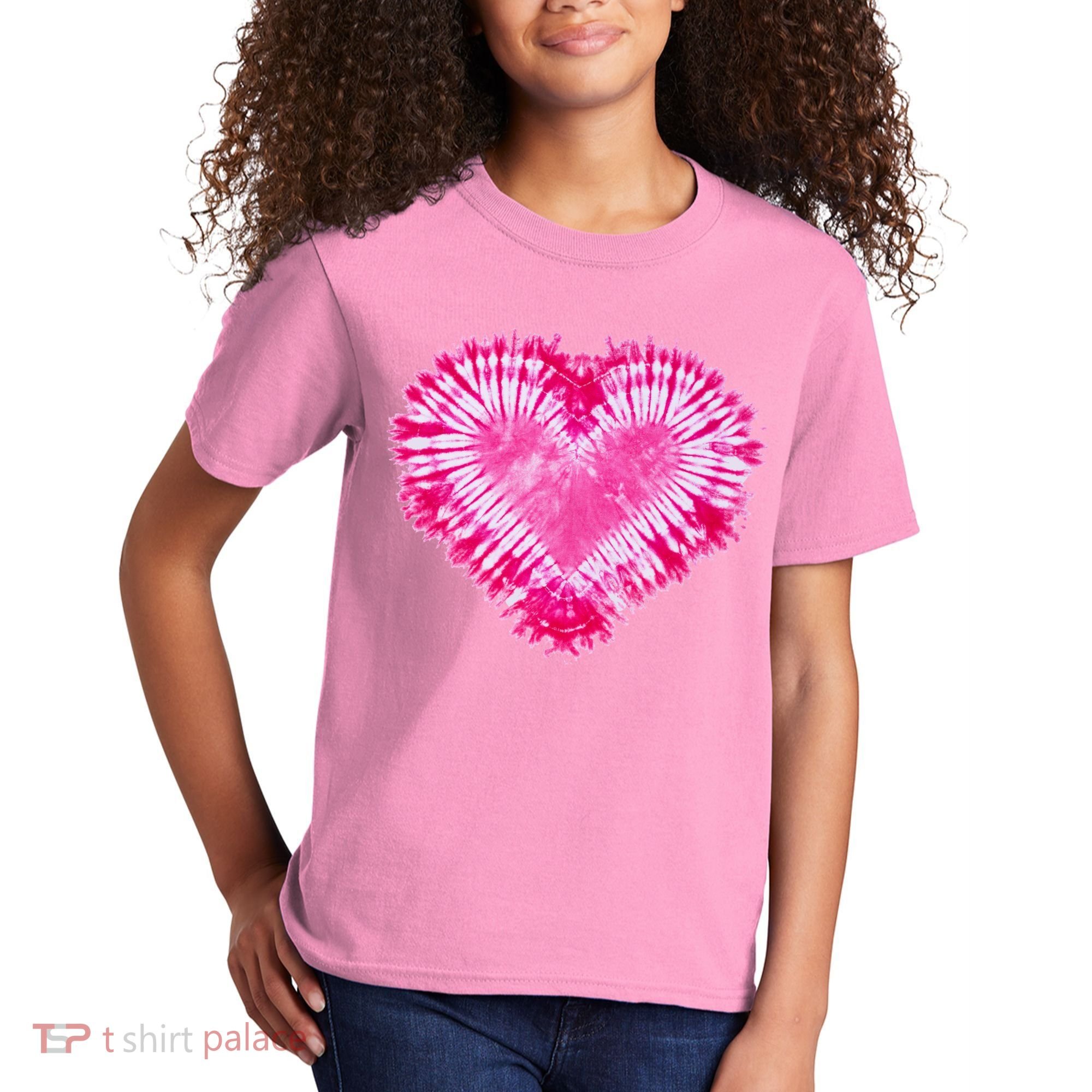 Pink Heart Tie Dye Valentines Day Kids T-Shirt