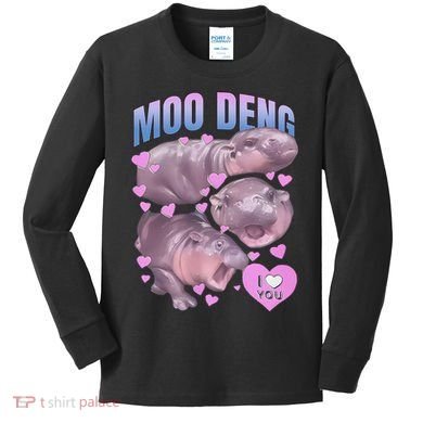 Pygmy Hippo Vintage Moo Dang Bootleg Funny Moodeng Gift Kids Long Sleeve Shirt