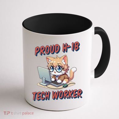 Proud H1b Visa Tech Worker And Future Immigrant Cat Worker Coffee Mug back