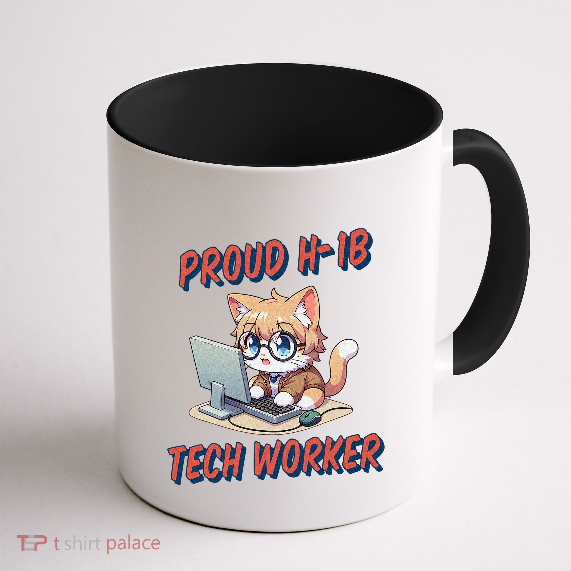 Proud H1b Visa Tech Worker And Future Immigrant Cat Worker Coffee Mug