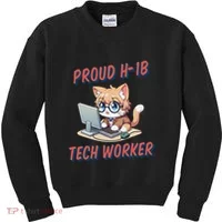 Proud H1b Visa Tech Worker And Future Immigrant Cat Worker Kids Sweatshirt thumb 0