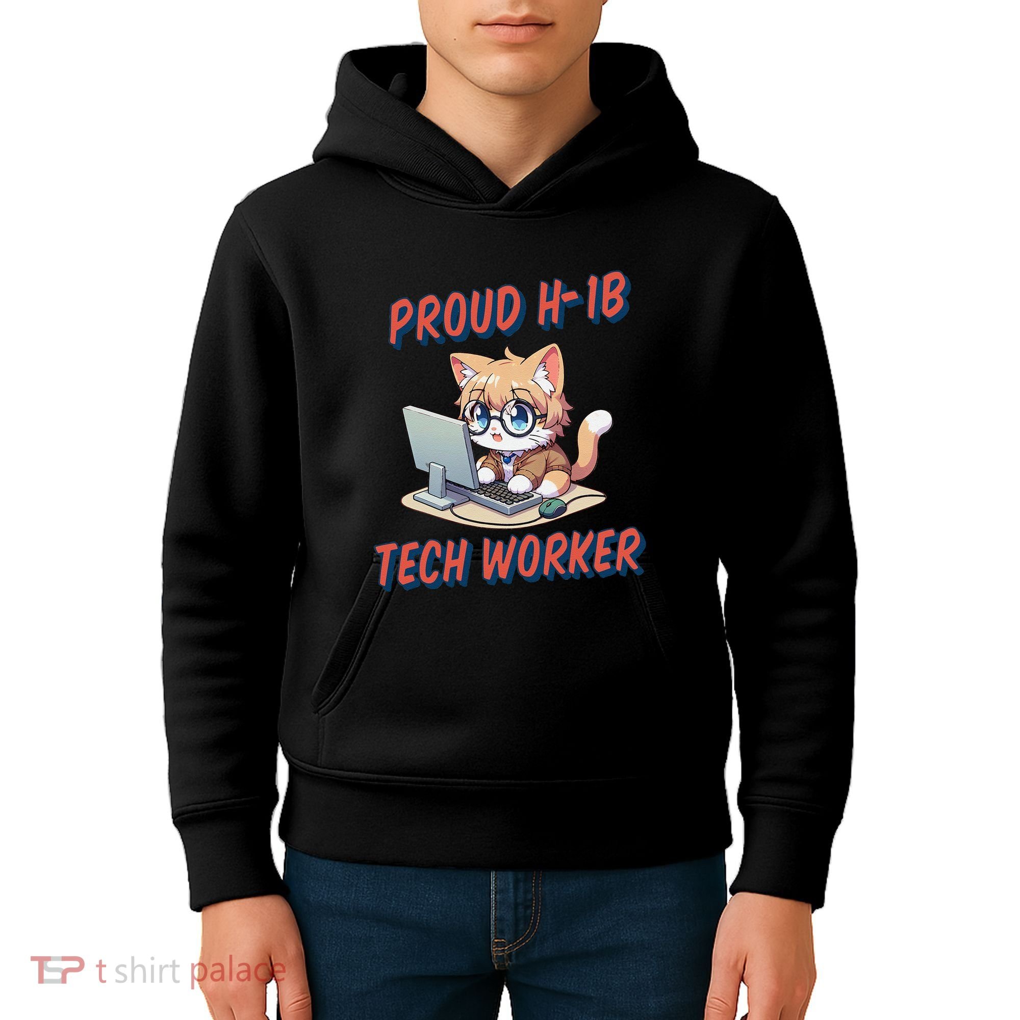 Proud H1b Visa Tech Worker And Future Immigrant Cat Worker Kids Hoodie