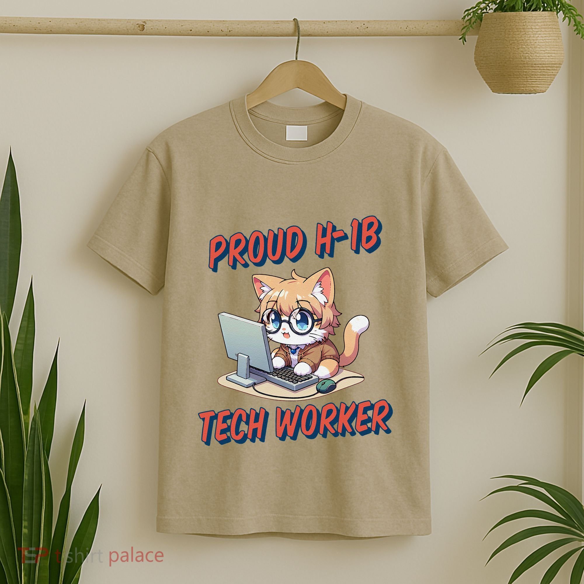 Proud H1b Visa Tech Worker And Future Immigrant Cat Worker T-Shirt