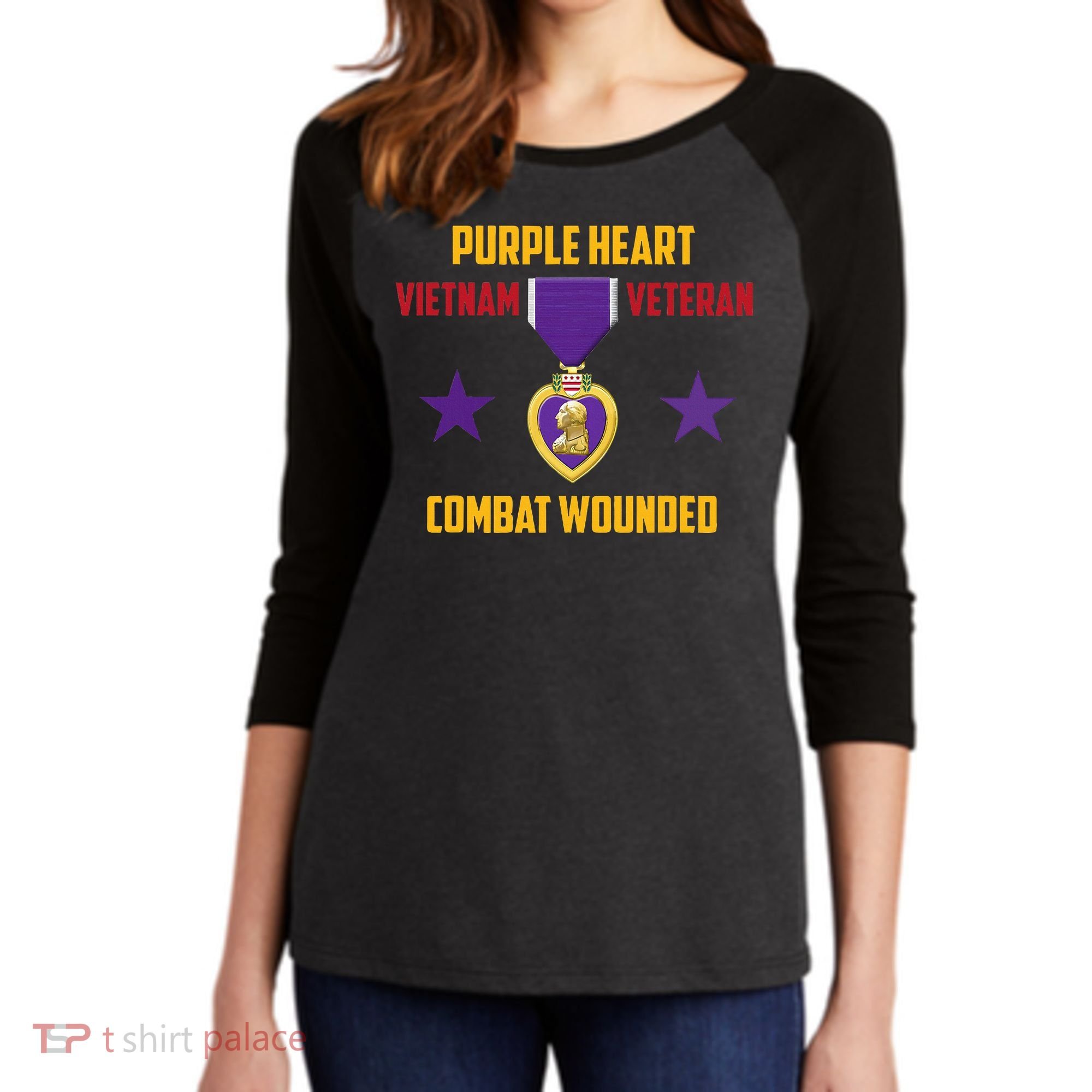 Purple Heart Vietnam Veteran Women's Tri-Blend 3/4-Sleeve Raglan Shirt