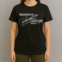 Praise Him With The Strings Christian Guitar God Worship T-Shirt thumb 4