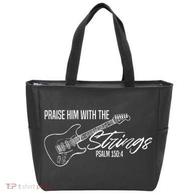 Praise Him With The Strings Christian Guitar God Worship Tote Bag