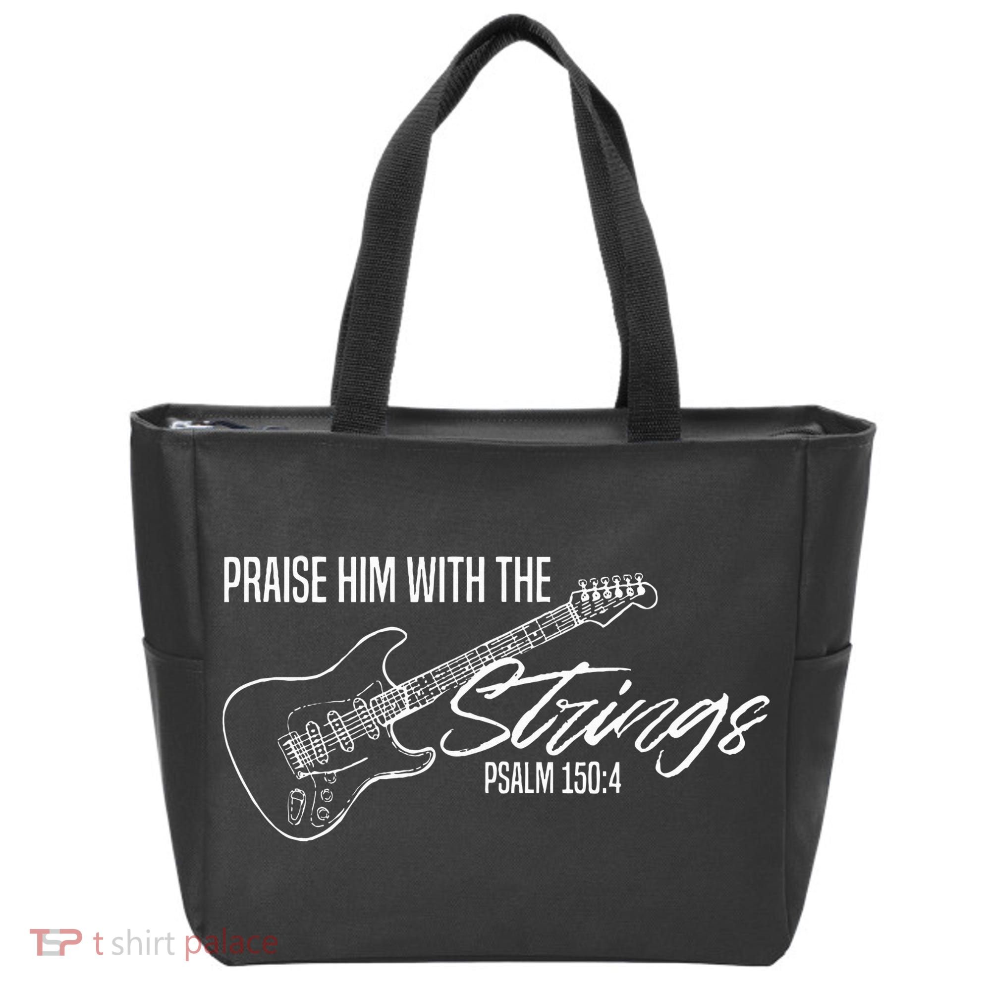 Praise Him With The Strings Christian Guitar God Worship Tote Bag