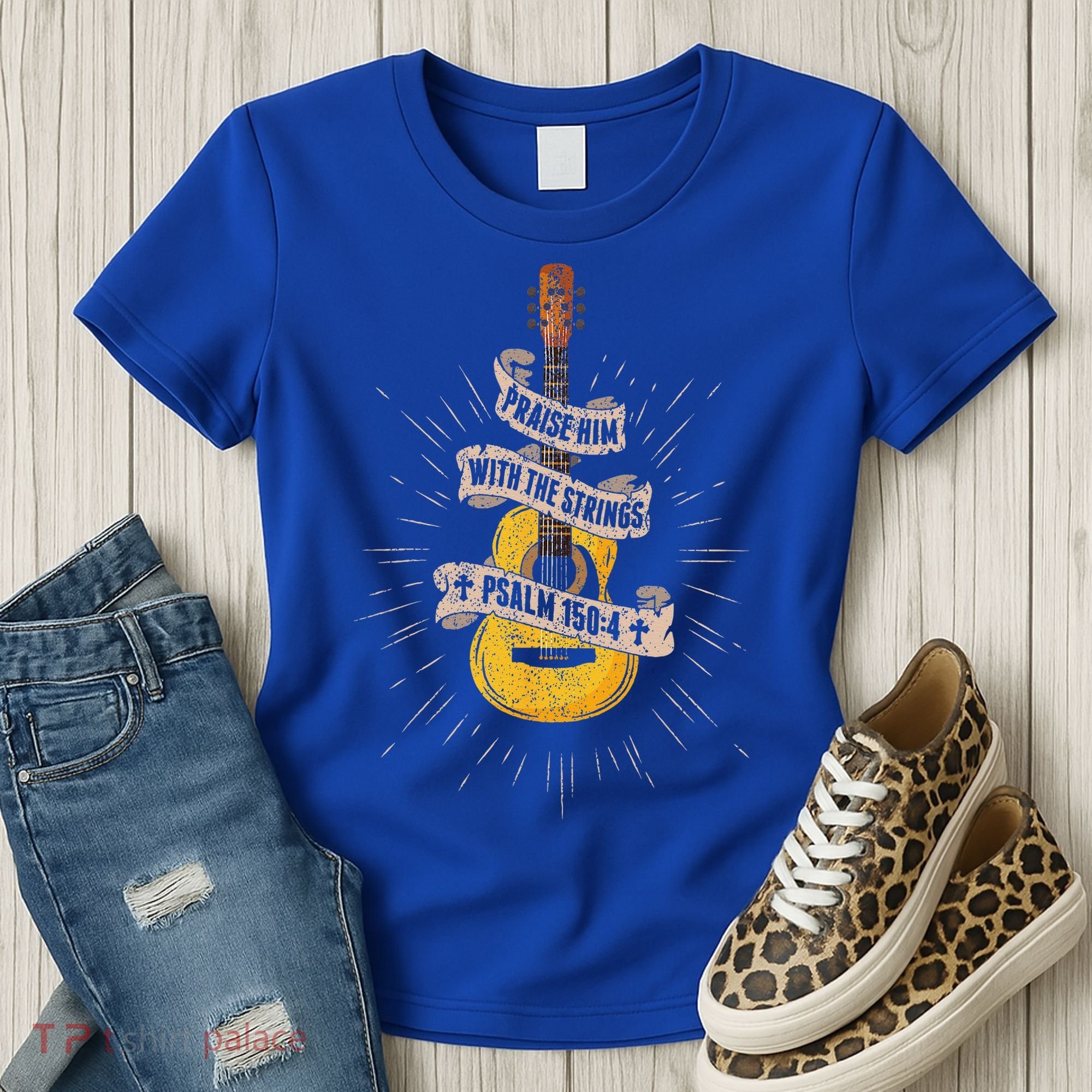 Praise Him With The Strings Jesus Acoustic Guitar Christian Women's T-Shirt