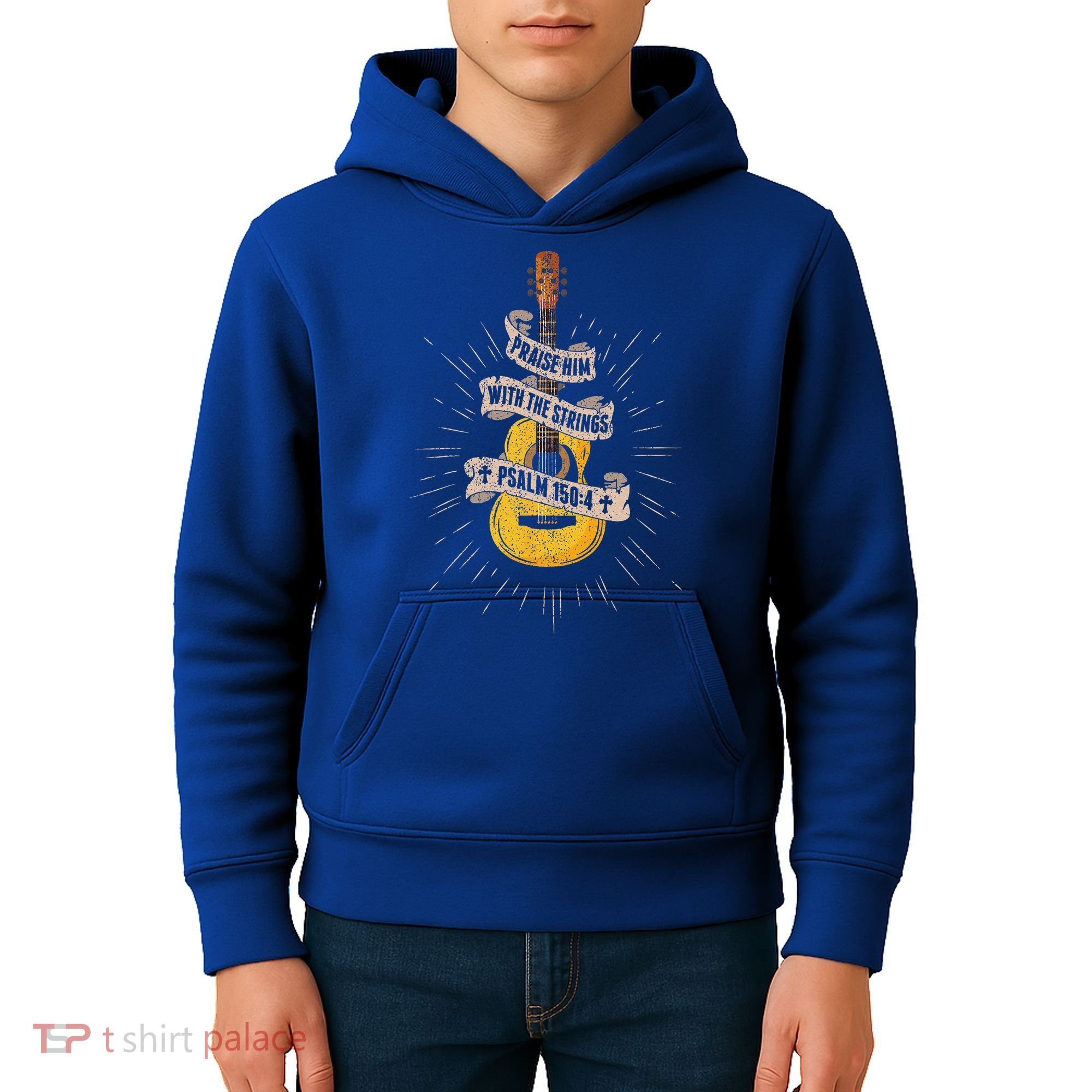 Praise Him With The Strings Jesus Acoustic Guitar Christian Kids Hoodie