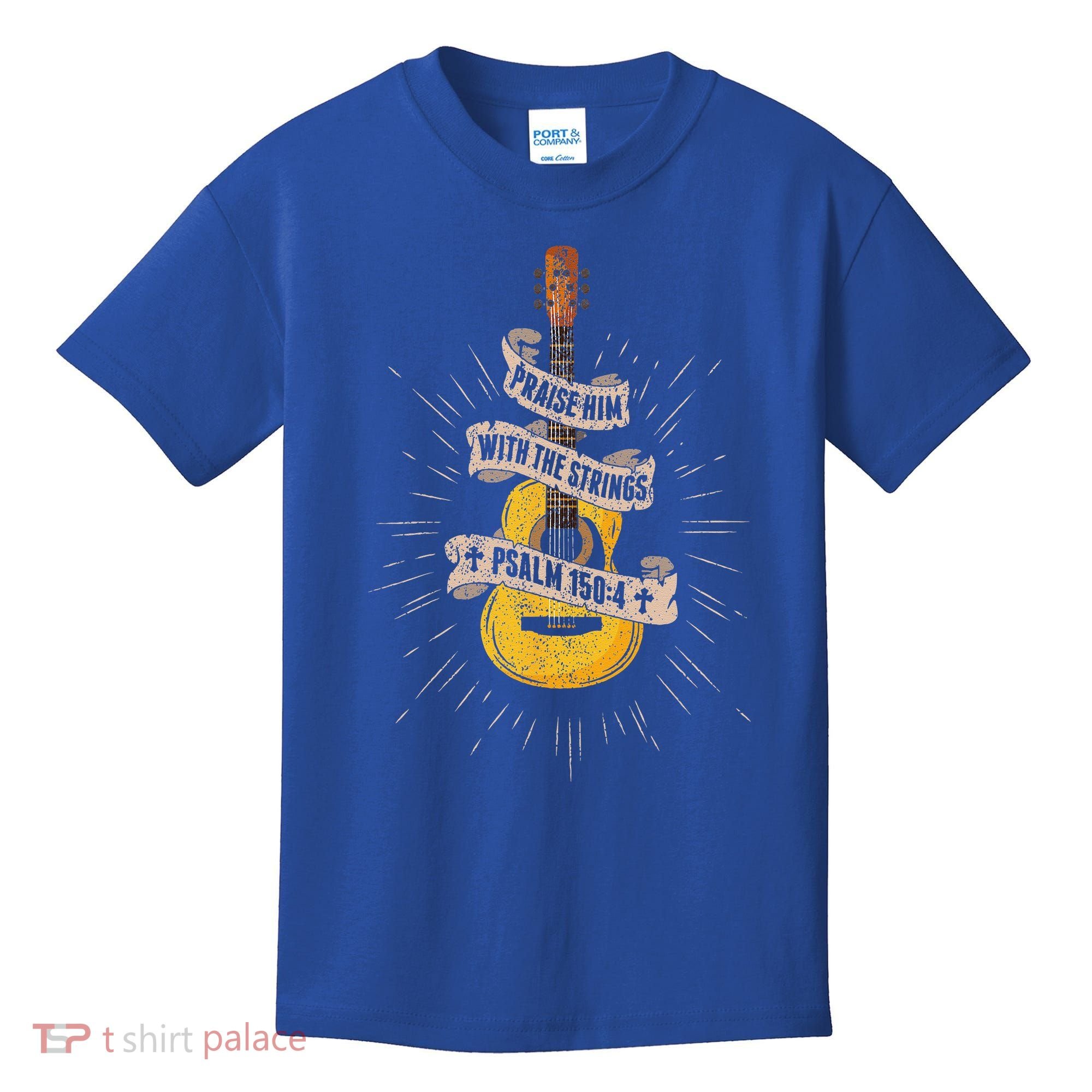 Praise Him With The Strings Jesus Acoustic Guitar Christian Kids T-Shirt