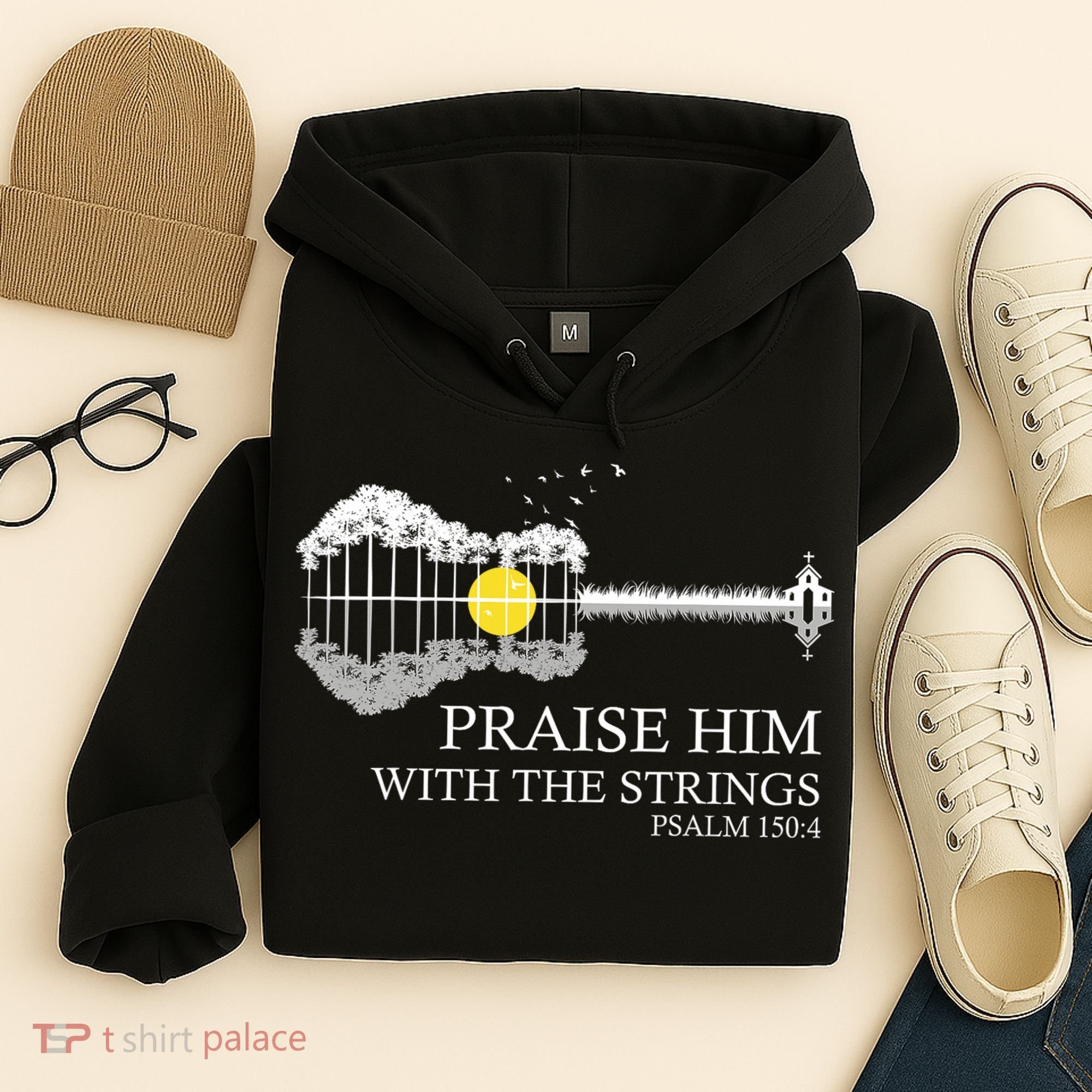 Praise Him With The Strings Christian Guitar Player Hoodie