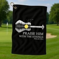 Praise Him With The Strings Christian Guitar Player Golf Towel thumb 1