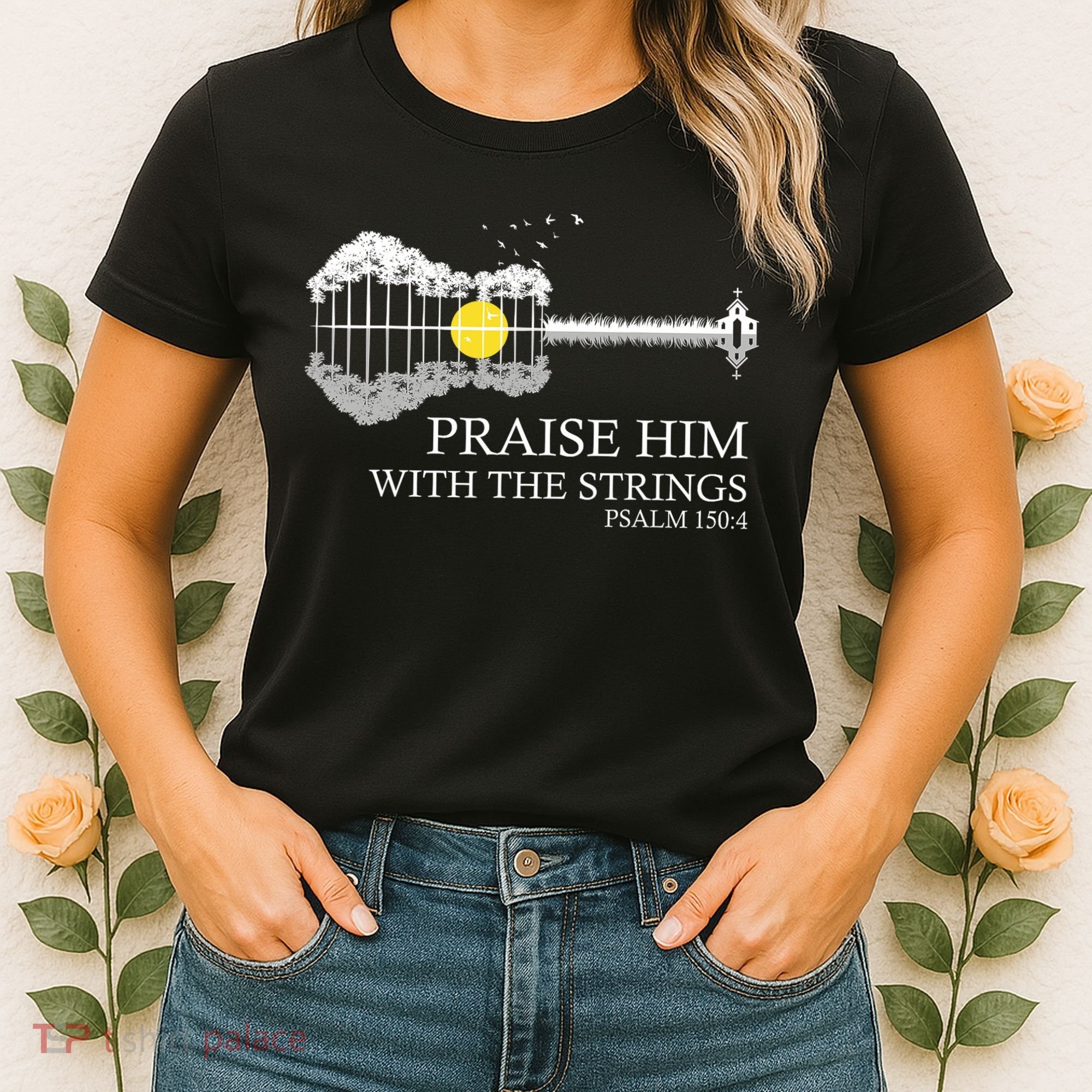 Praise Him With The Strings Christian Guitar Player Women's T-Shirt