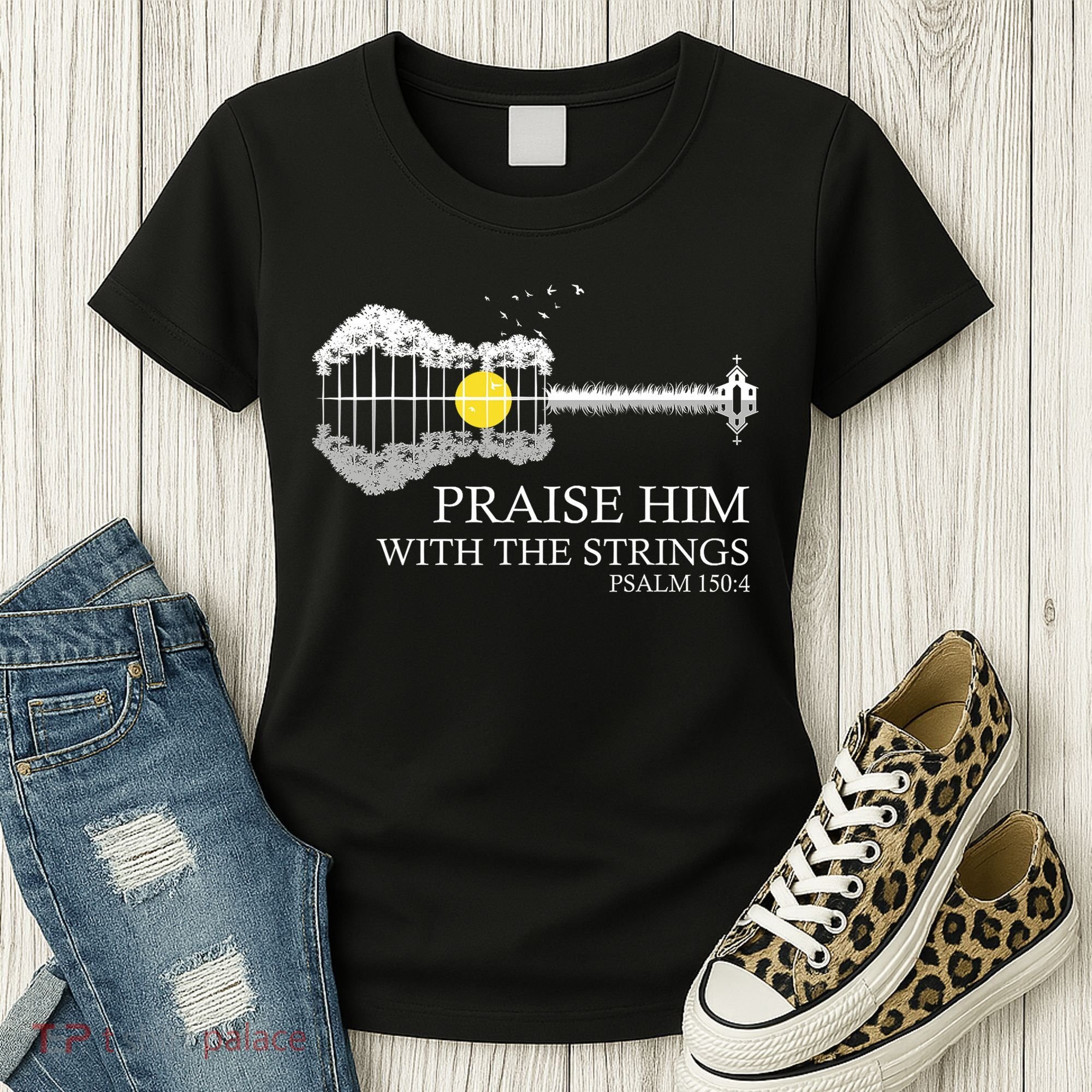Praise Him With The Strings Christian Guitar Player Women's T-Shirt