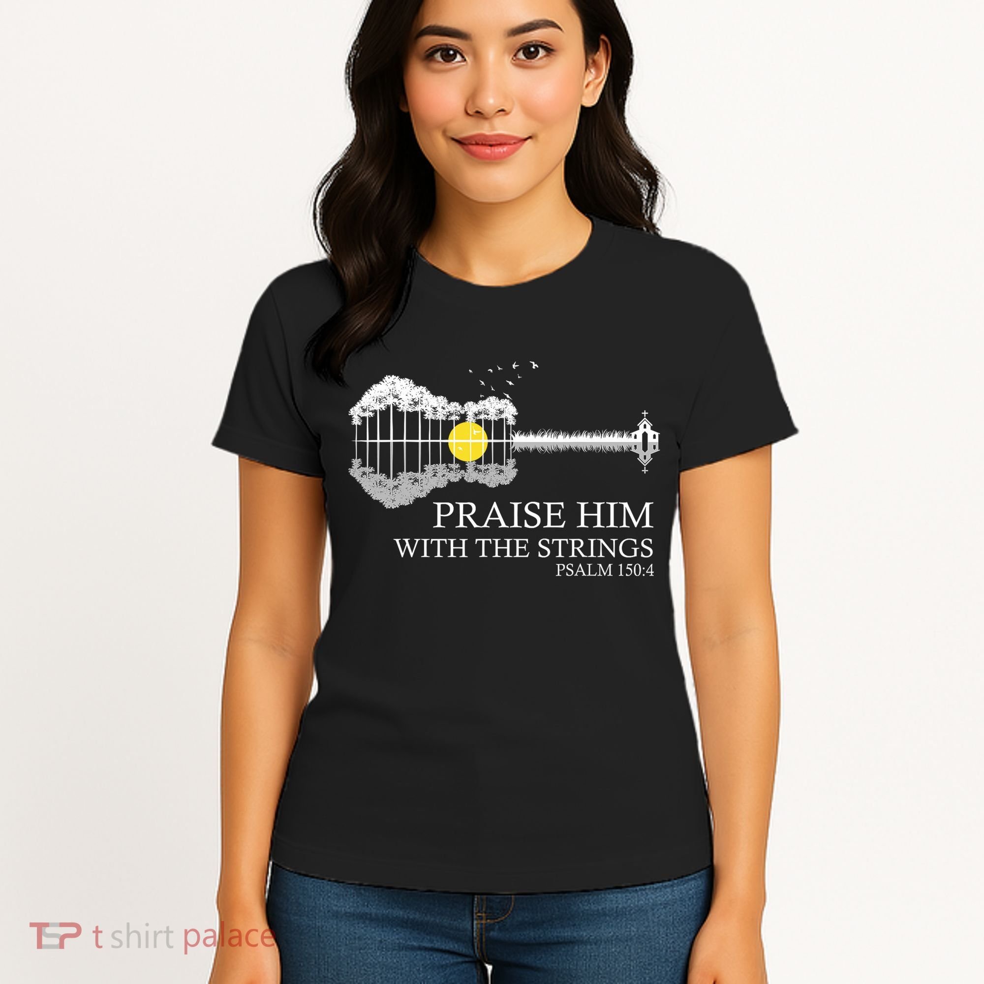 Praise Him With The Strings Christian Guitar Player Women's T-Shirt