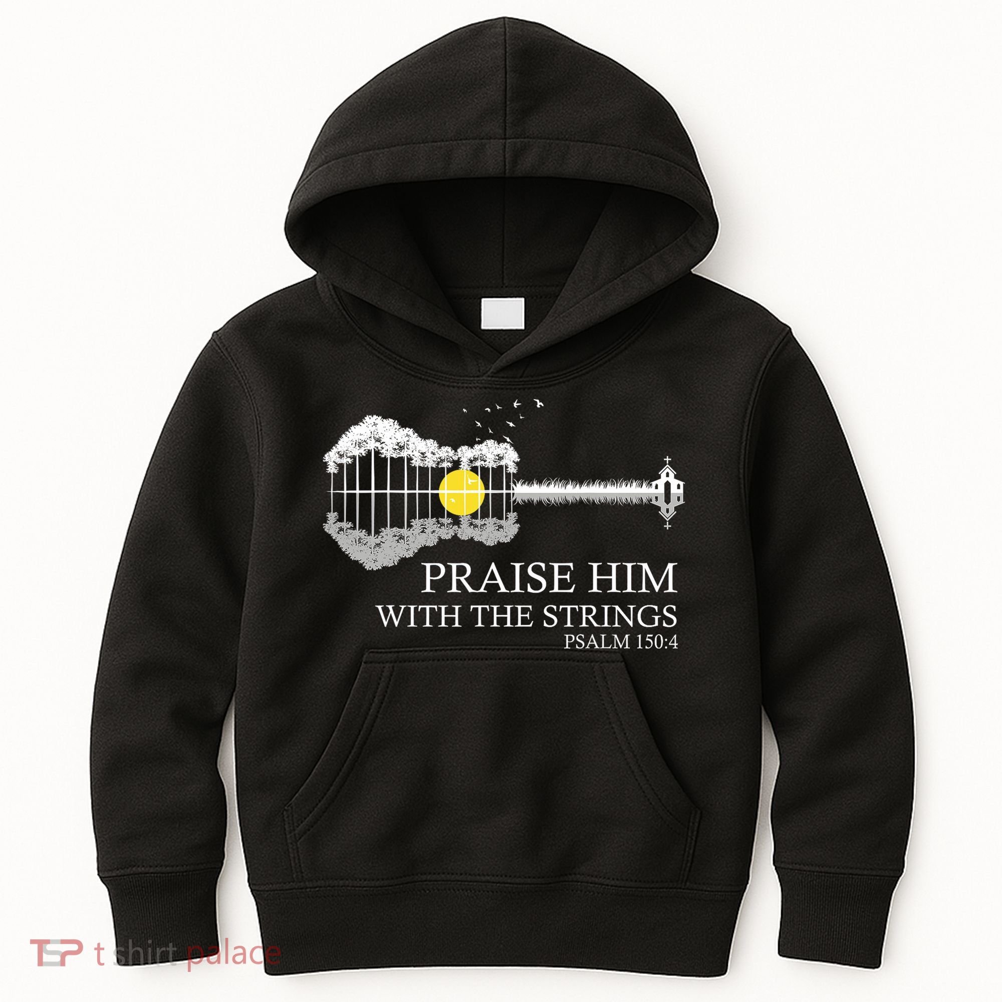 Praise Him With The Strings Christian Guitar Player Kids Hoodie