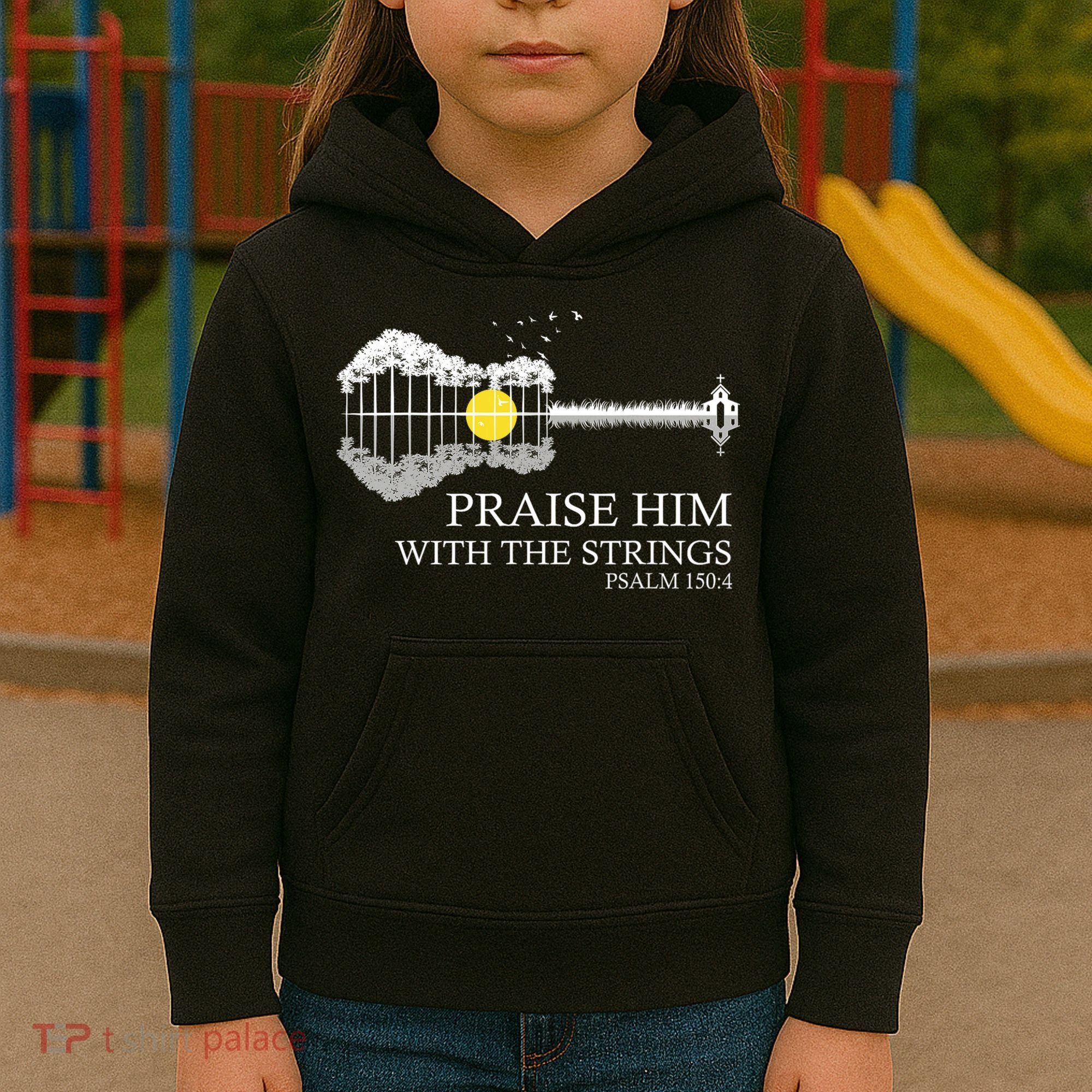 Praise Him With The Strings Christian Guitar Player Kids Hoodie