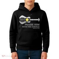 Praise Him With The Strings Christian Guitar Player Kids Hoodie thumb 4