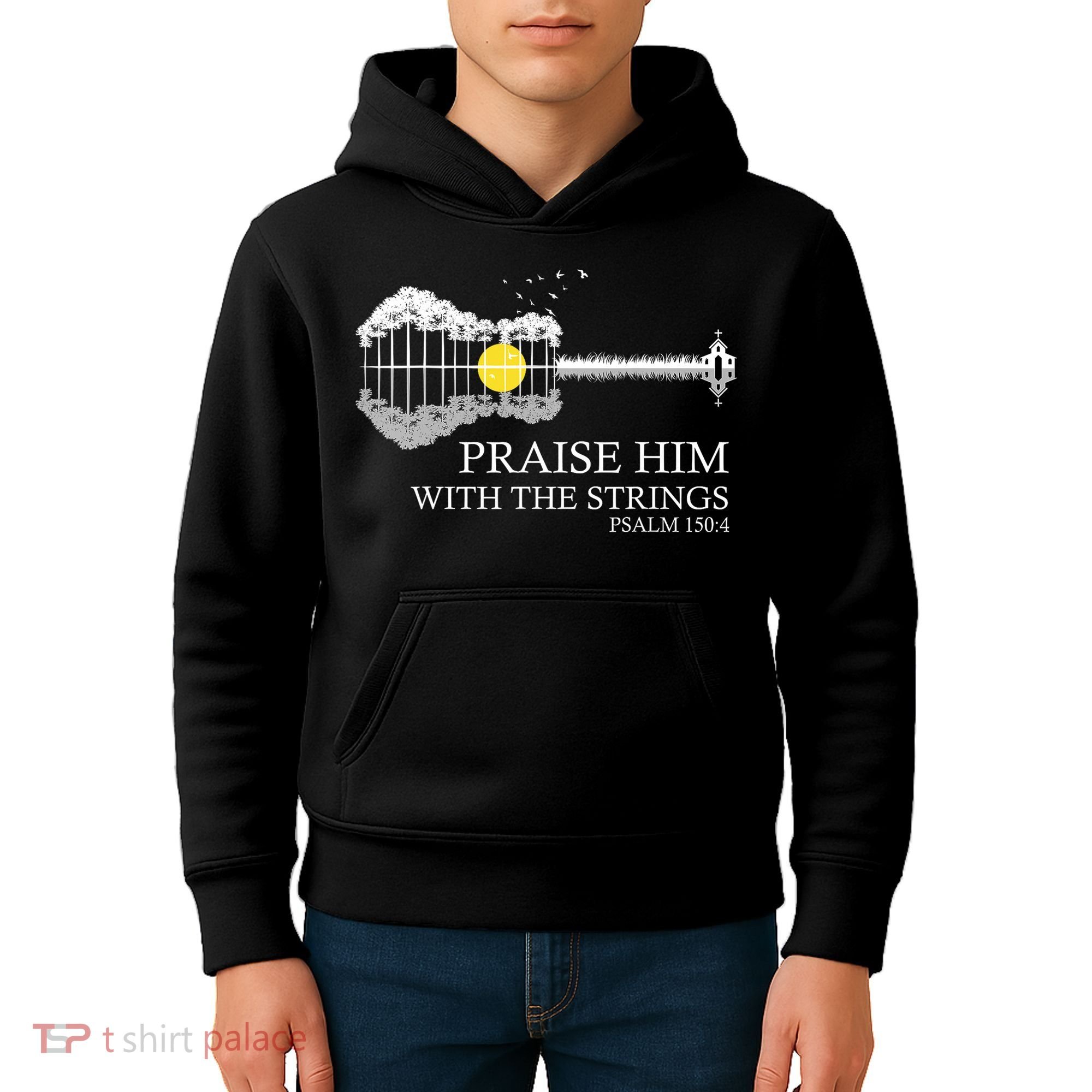 Praise Him With The Strings Christian Guitar Player Kids Hoodie