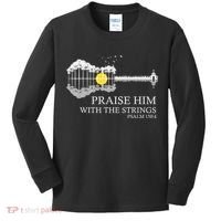 Praise Him With The Strings Christian Guitar Player Kids Long Sleeve Shirt thumb 0