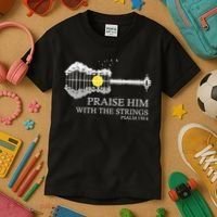 Praise Him With The Strings Christian Guitar Player Kids T-Shirt thumb 3