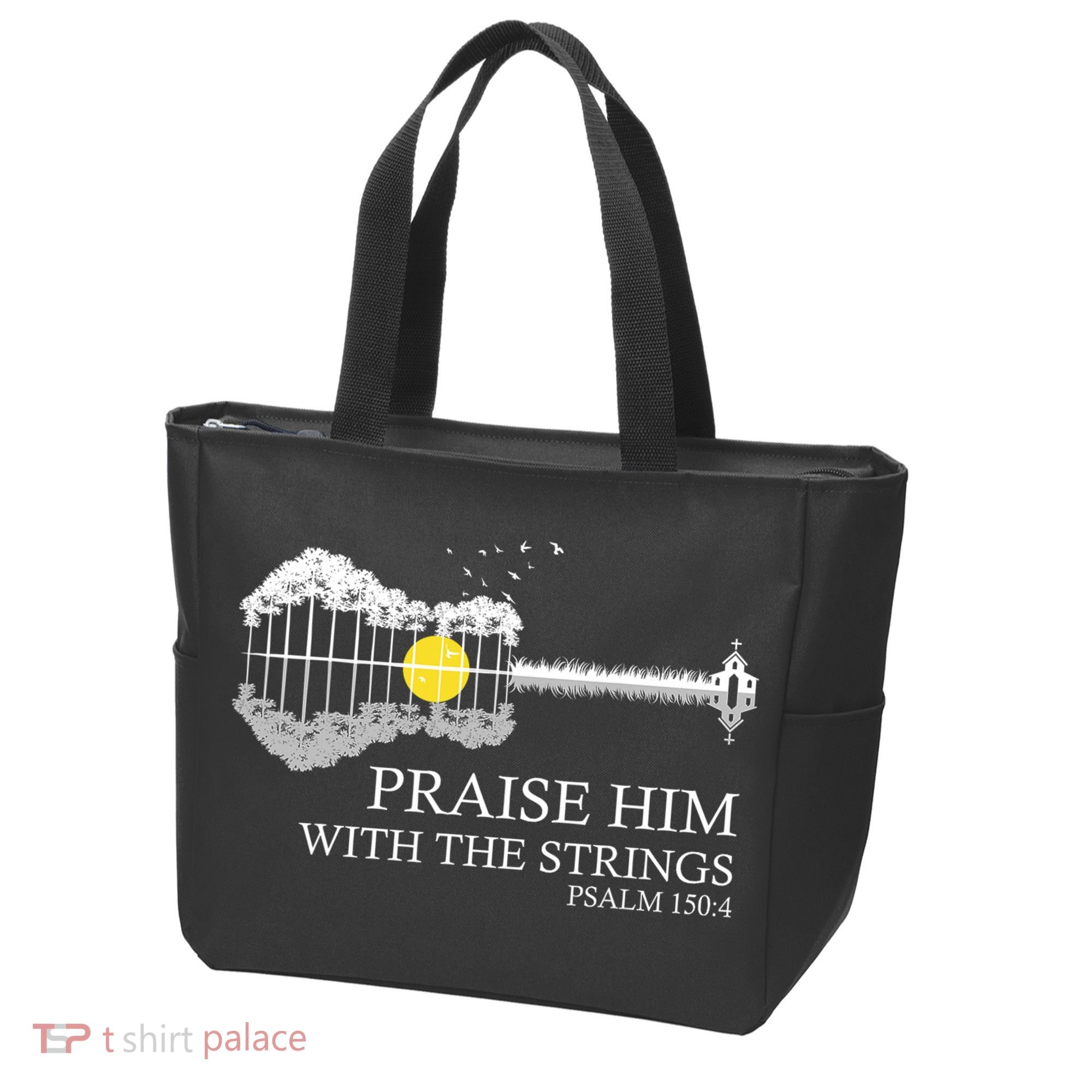 Praise Him With The Strings Christian Guitar Player Tote Bag
