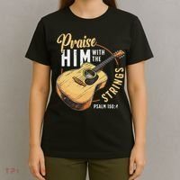 Praise Him With The Strings Bible Psalm Christian Guitar T-Shirt thumb 4