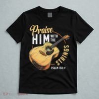 Praise Him With The Strings Bible Psalm Christian Guitar T-Shirt thumb 5