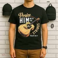 Praise Him With The Strings Bible Psalm Christian Guitar T-Shirt thumb 6