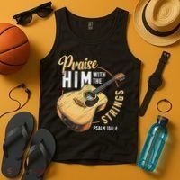 Praise Him With The Strings Bible Psalm Christian Guitar Tank Top thumb 4