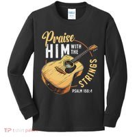 Praise Him With The Strings Bible Psalm Christian Guitar Kids Long Sleeve Shirt thumb 0